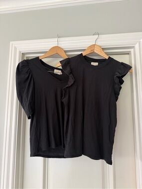 Set of 2 Nation LA Black Ruffle Tops (Celine and Paulette) pima cotton, medium